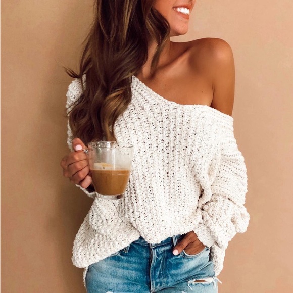 Angel Wings Bow Round Neck Dropped Shoulder Sweater